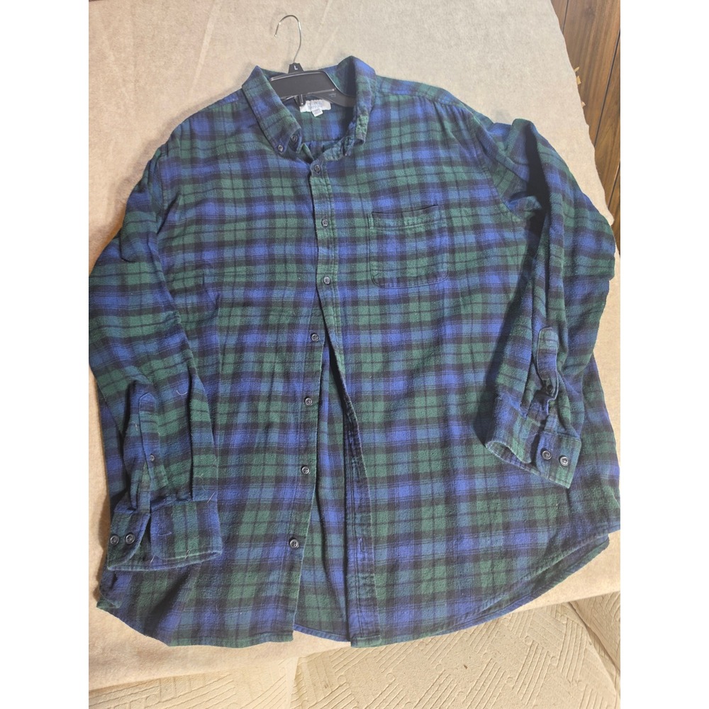 Croft & Barrow Mens 2XB Flannel Shirt Blue Green Plaid Long Sleeve Button Down